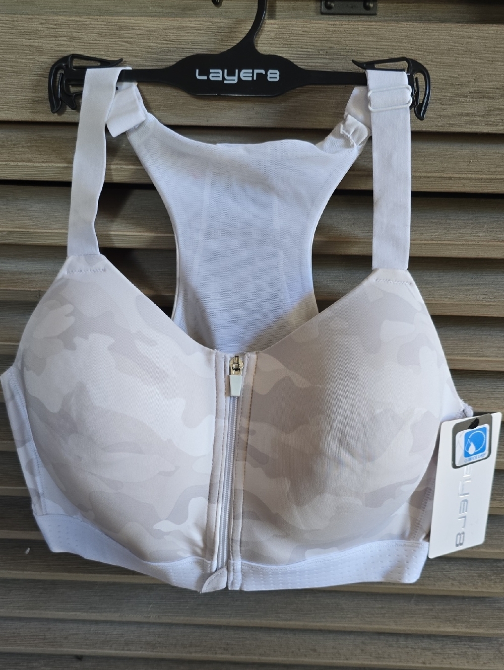 Layer 8 Beige Camo Front-Zip Sports Bra